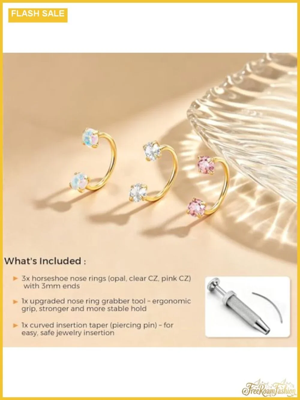 Surgical Steel Horseshoe Nose Ring 20g 18g Opal CZ Double Gem Septum Cartilage